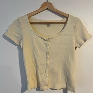 Vintage Brandy Melville John Galt Made in Europe Women's Cream Button-Up Top